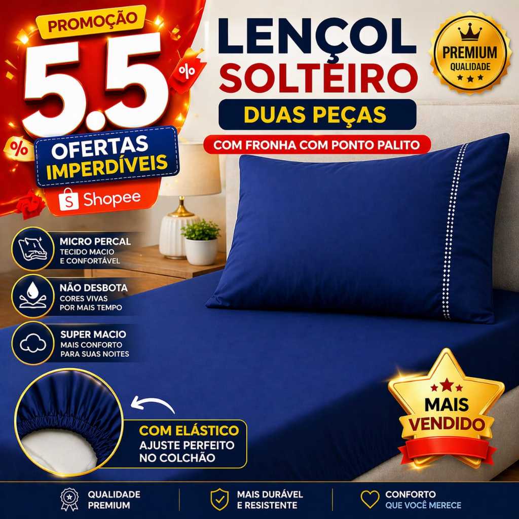 Jogo de Lençol Solteiro Micropercal 400 Fios Premiun/Com Ponto Palito