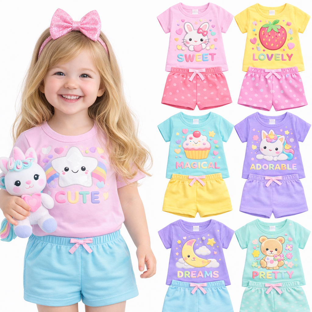 Kit Sortido de 2 ou 4 Peças de Roupas Infantil Menina Kit com Conjuntos de Roupa Infantil Menina Verão Feminino Bebê
