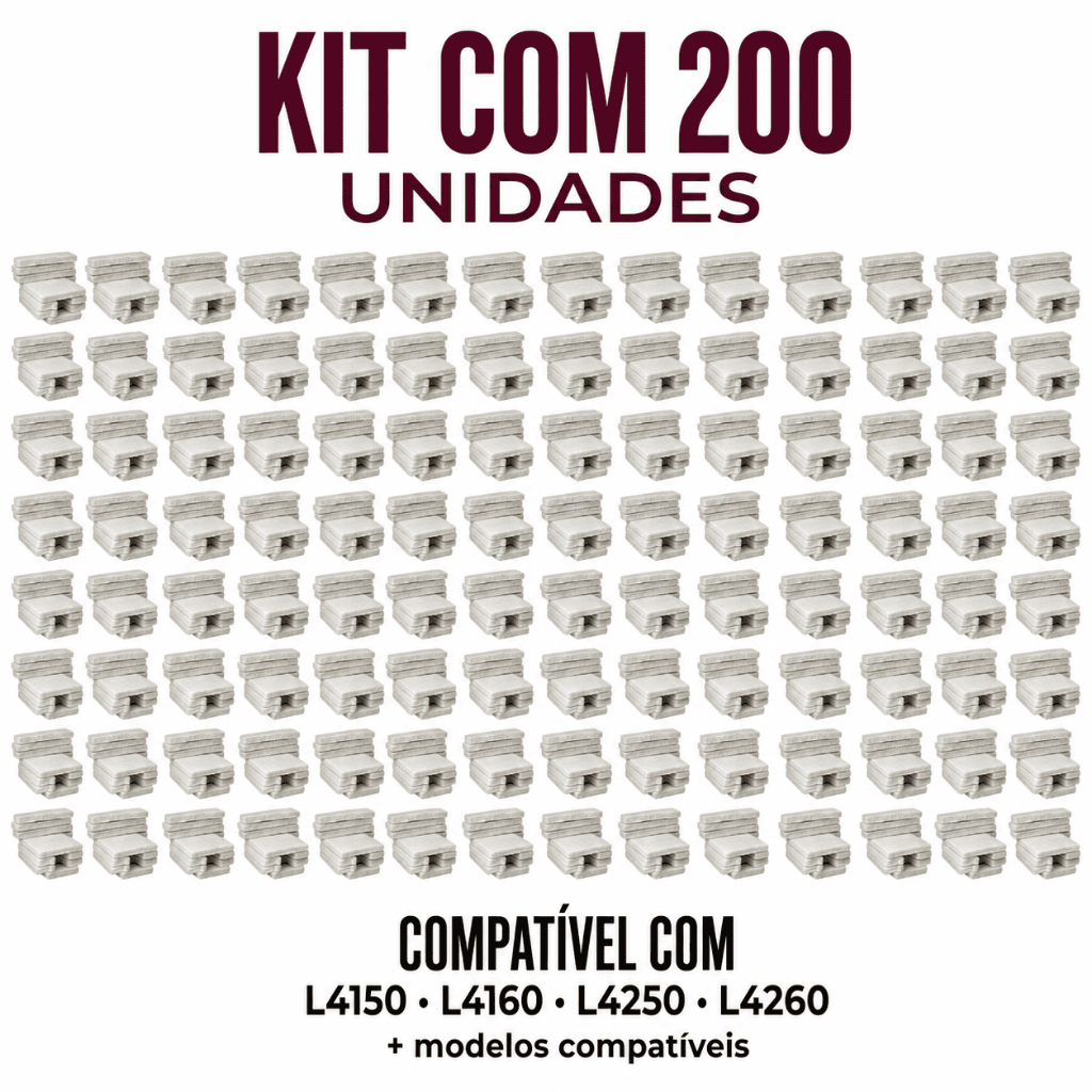 Kit 200 Almofada Absorvente Feltro Epson L4150 L4160 L4250 L4260 Caixa Manutenção Sem Base Sem Poliéster Alta Absorção