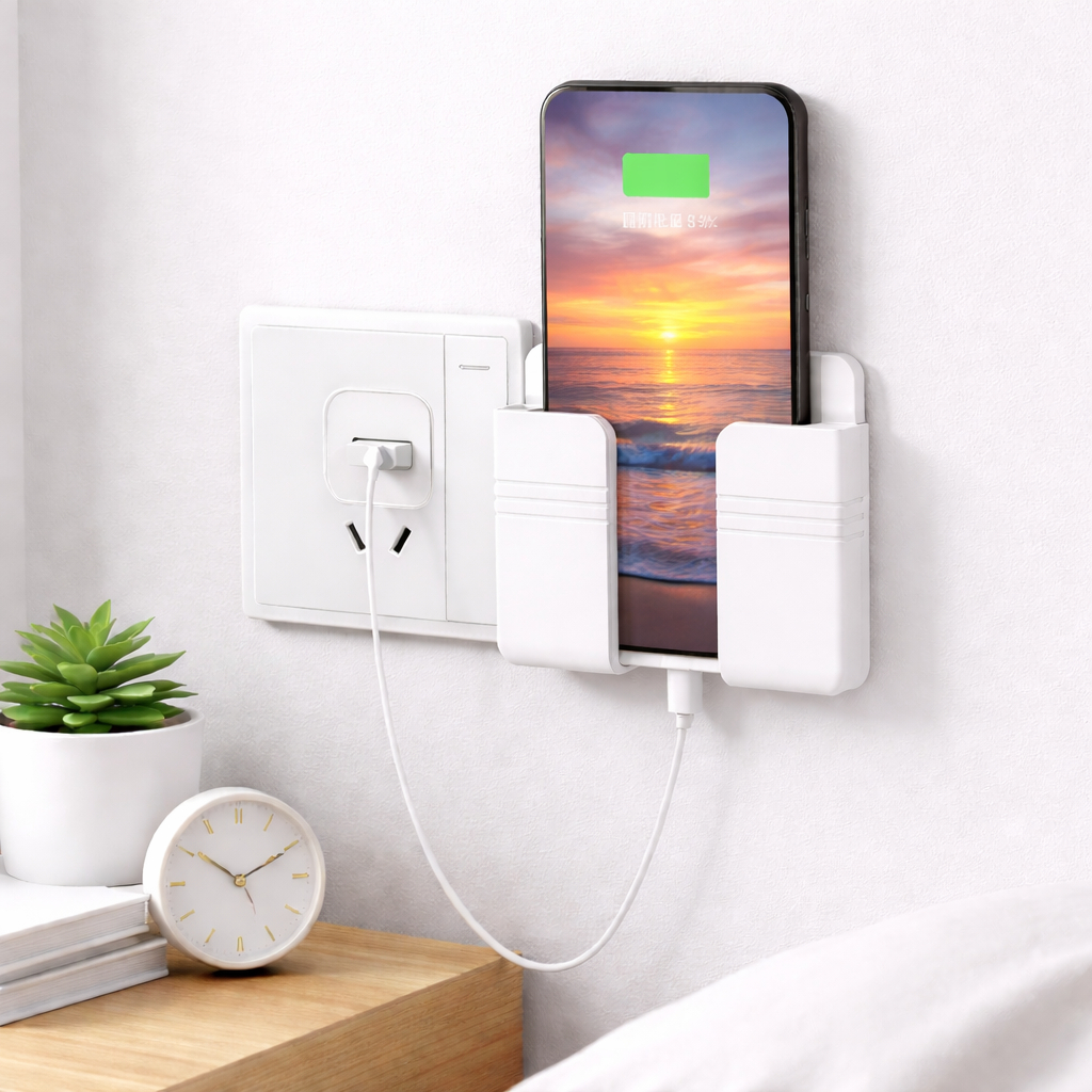 Suporte de Celular de Parede Organizador para Smartphone e Cabos – Prático, Compacto e Multifuncional
