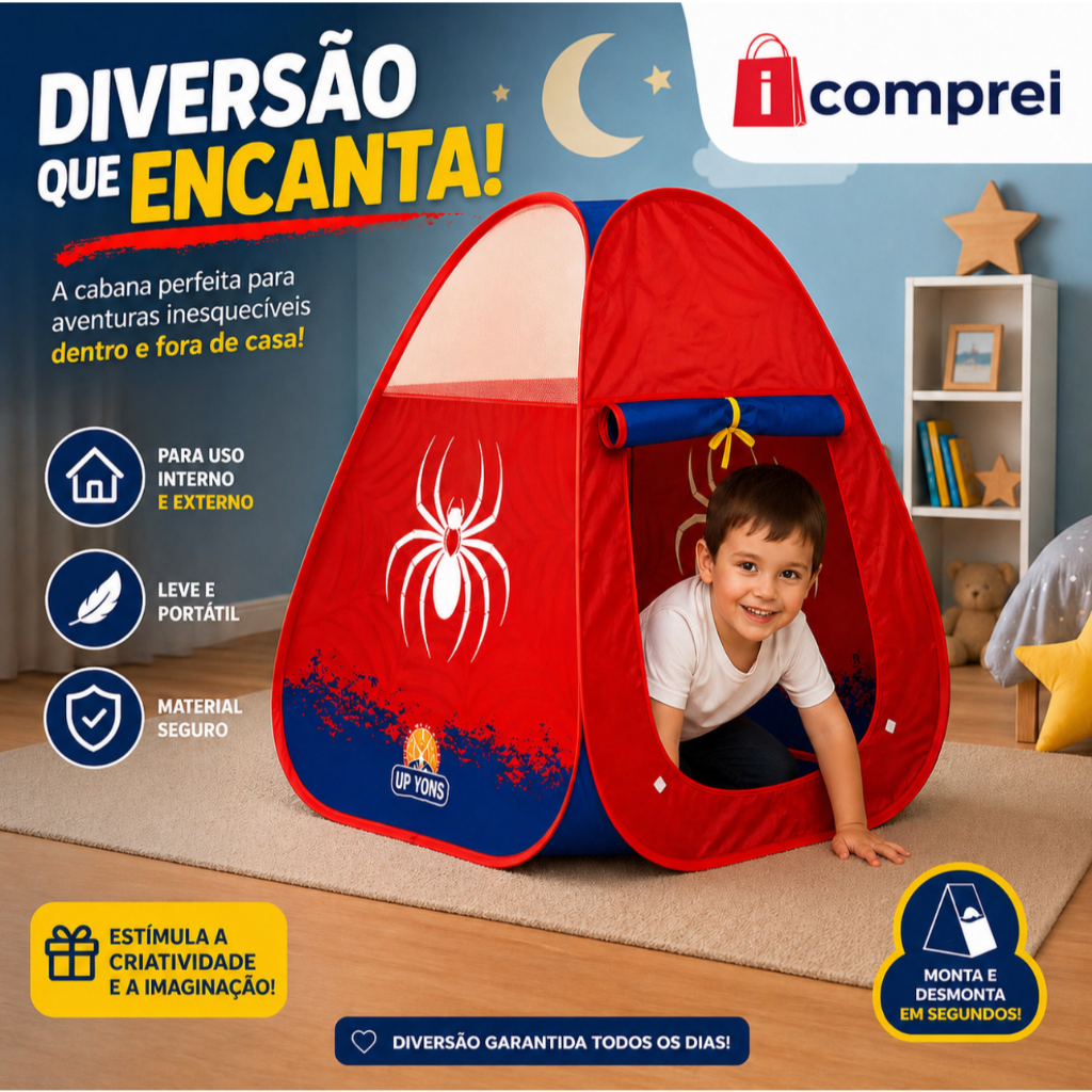 Brinquedo Infantil Menino Barraca Barraquinha Cabana Cabaninha Toca Toquinha Herói Teia Dobrável