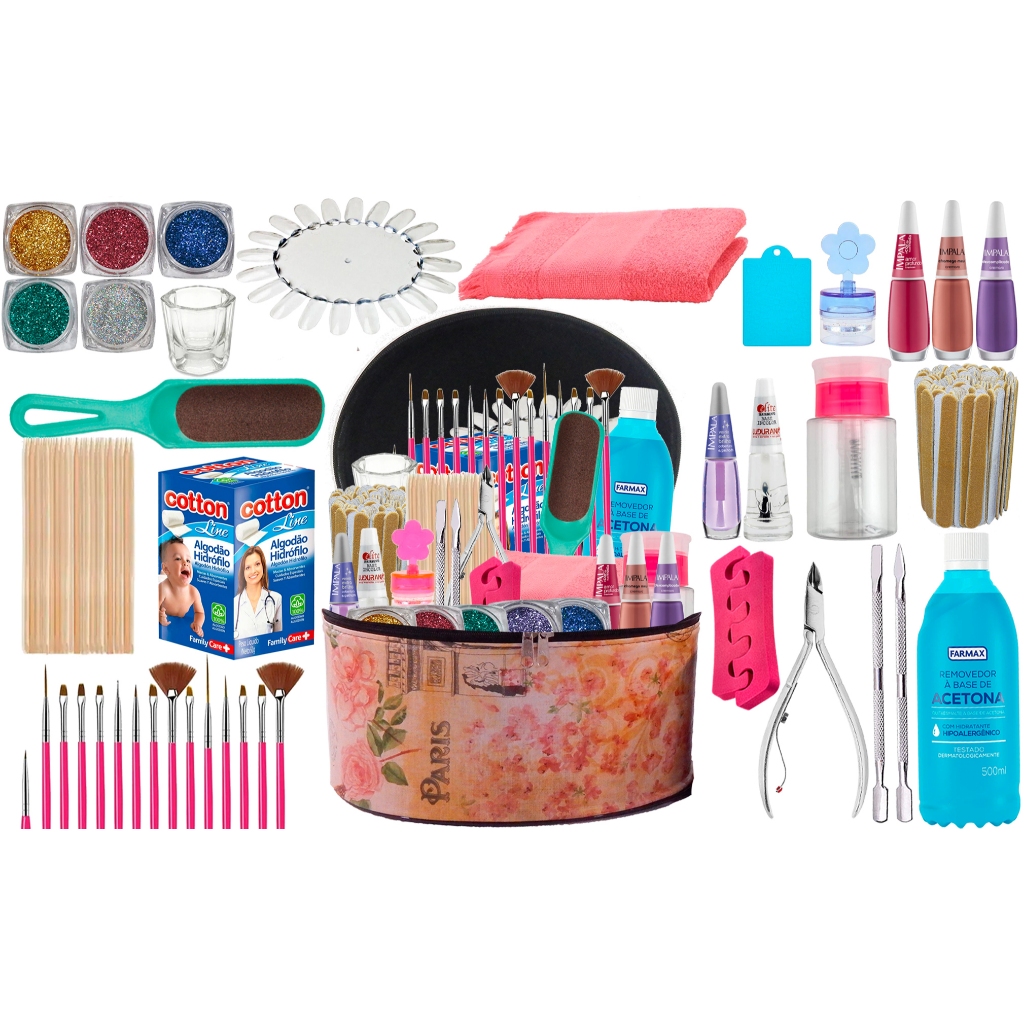 Kit Manicure Completo Grande + Maleta Profissional Ou Pessoal Decoração Unhas Nail Art Nail Design