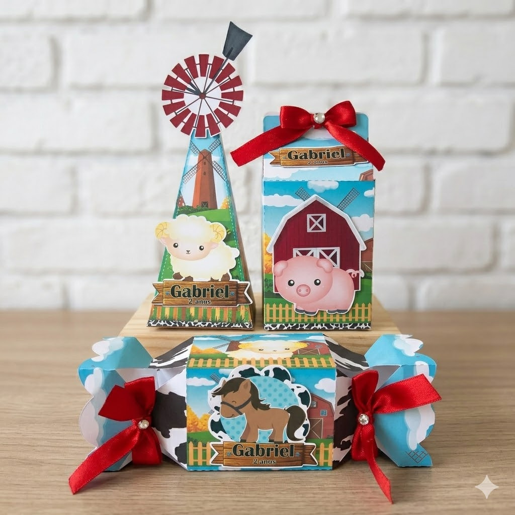 Kit Festa Fazendinha Personalizado | Caixinhas Decoradas fazendinha + Nome e Idade | Lembrancinha Infantil Premium