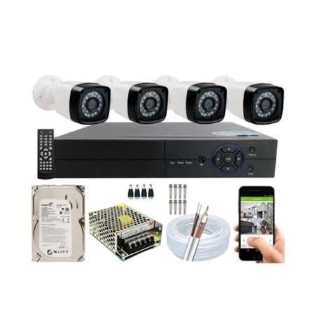 Kit Cftv AF 4 Câmeras Infravermelho Segurança  ahd hd completo com  Dvr Full Hd 4 Ch c cabo  de 100m