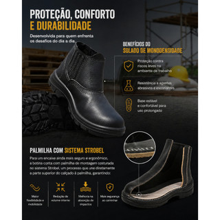 Bota Botina de Segurança Impermeável com Bico Reforçado – Ideal para Obra Ca17137