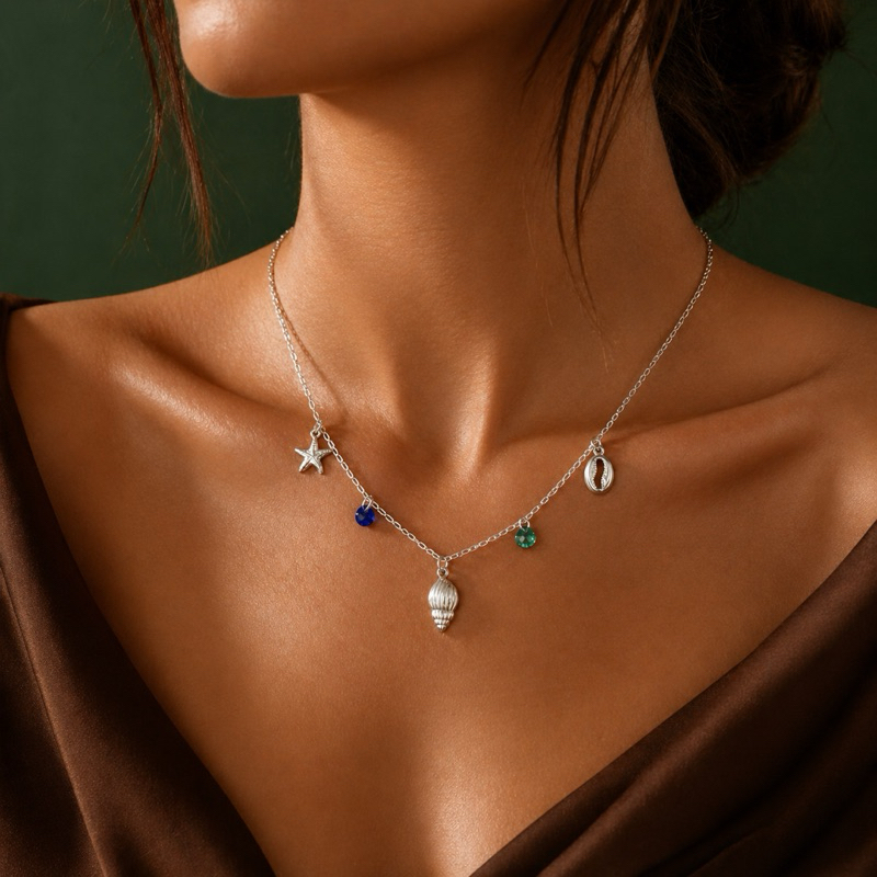 Choker Prata 925 Conchas e Estrela do Mar Delicada e Praiana