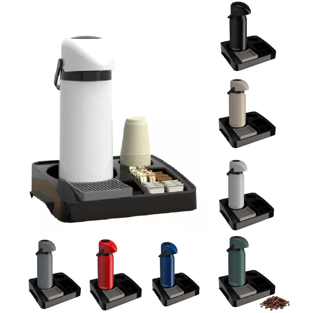 Kit Bandeja Café Organizadora Preto + Garrafa Térmica 1,8l Unitermi