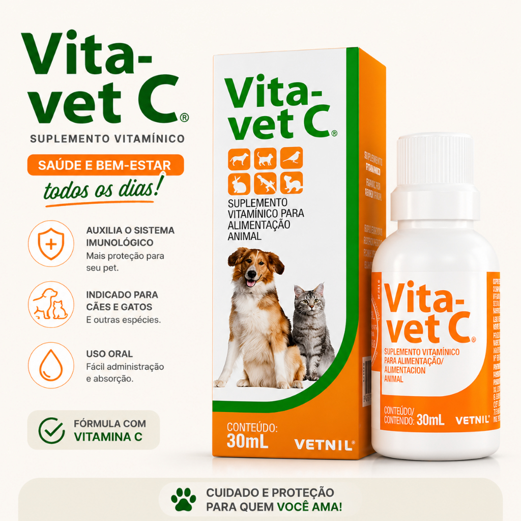 Vitamina C Vita Vet C Vetnil em Gotas para Cães e Gatos - 30ml - Saúde e Imunidade para Pets