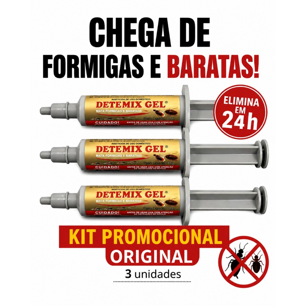 Mata Formiga e Barata  Gel 10g Kit com 3 Seringas Anti Formiga e barata Elimina Ninho e Infestação Rápido em 12 horas