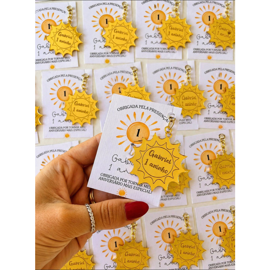 Chaveiro de Sol 1ª Volta A Sol Chaveiro Com Cartão Personalizado Em Acrílico Espelhado