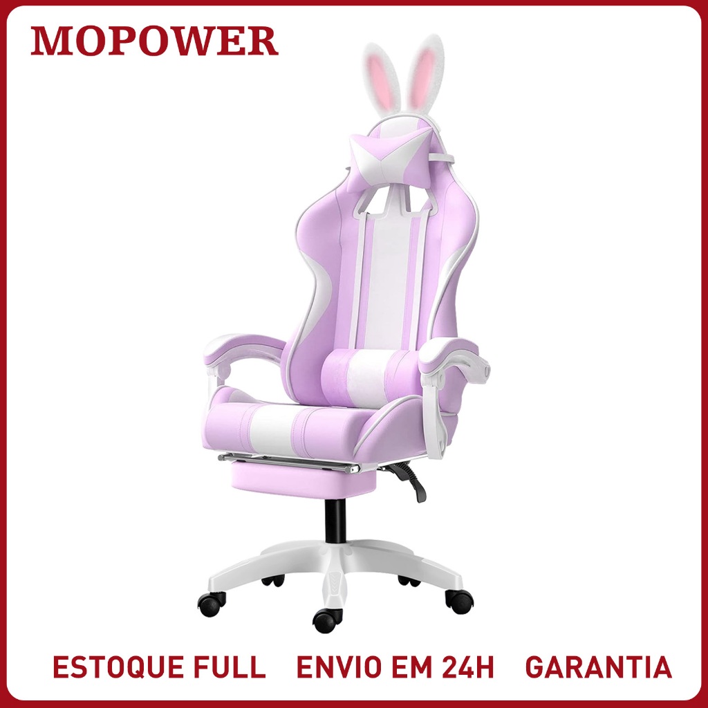 Cadeira Gamer Reclinável Ergonômica Giratória com Orelhas de Coelho Confortável Escritório Jogos