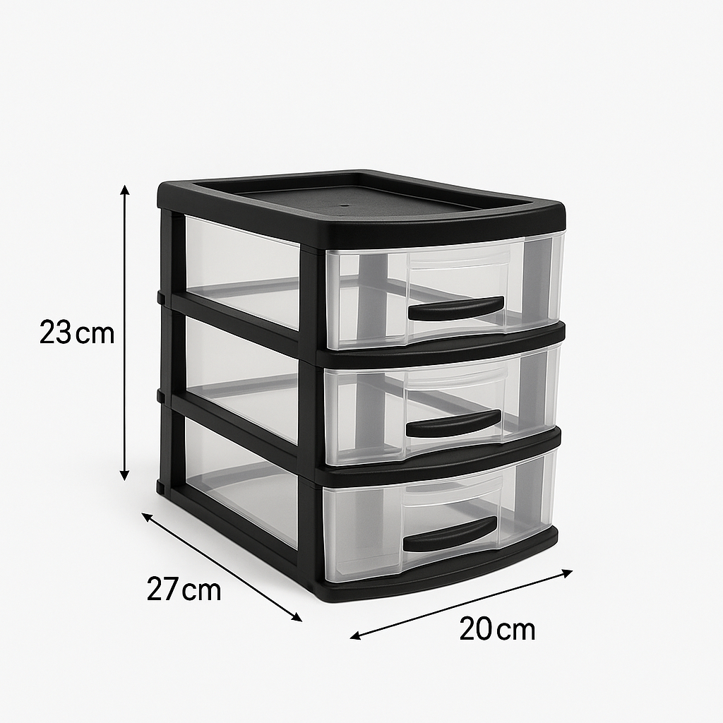 Gaveteiro Organizador Suporte Organizador 03 Gavetas Plastico Resistente Porta Monitor
