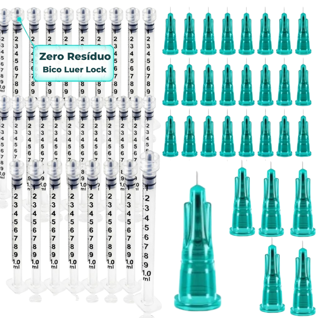 Agulha de Lebel Botox 32g 0,23 X 4mm 30 Unidades + 30 Seringas 1ML Venper Zero Resíduo