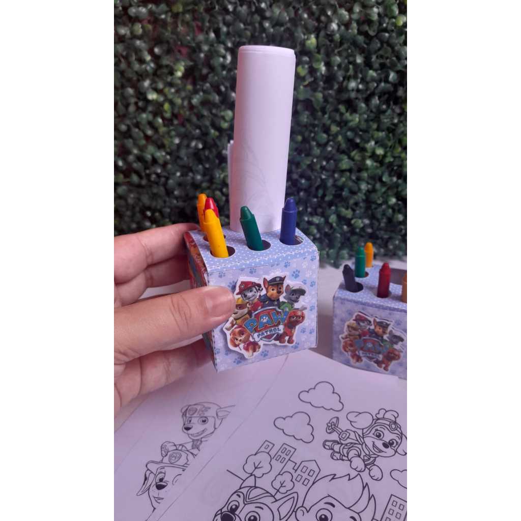 Kit Colorir Patrulha Canina Personalizado Caixa Cubo com Giz Lembrancinha Festa