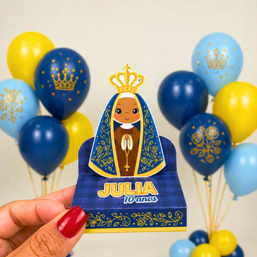 Porta Bis Religioso Nossa Senhora Aparecida ANIVERSARI0 – Lembrancinha Personalizada com Nome e Idade/ANIVERSÁRIO