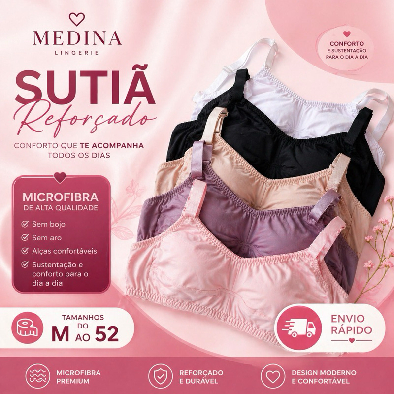 Kit 2 Sutiãs Reforçados  Microfibra Poliamida Premium Linha Conforto (Tamanhos do M ao 52) fabricação própria