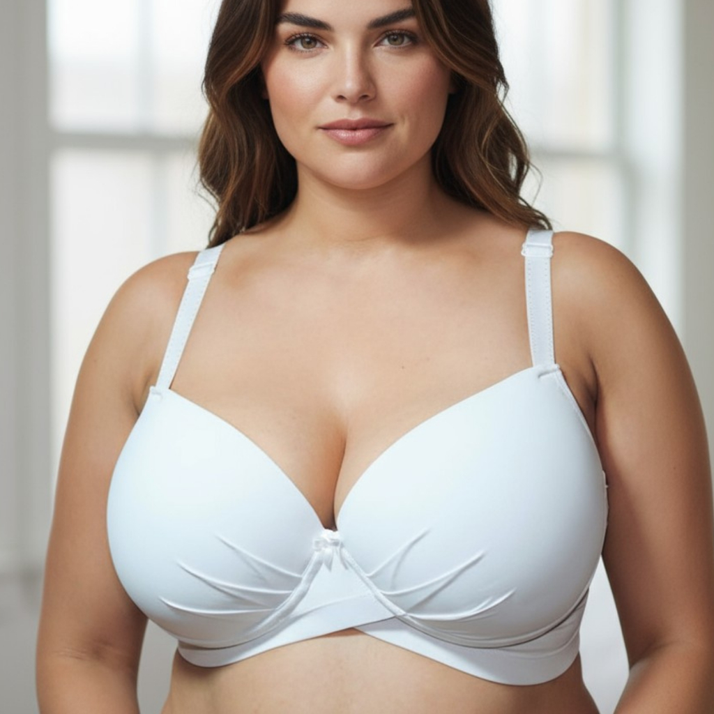 Sutiã Plus Size Base Cruzada Reforçado, Com Bojo Up Tamanho 54 e 56