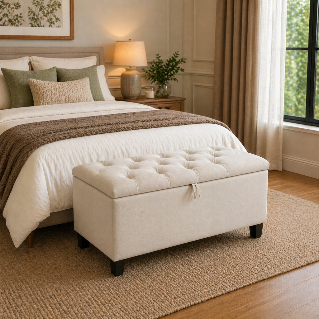 Recamier Baú Puff Banco Quarto Estofado Decorativo Organizador Tamanho Solteiro  Bege Azul Rosa Luxo Moderno Premium