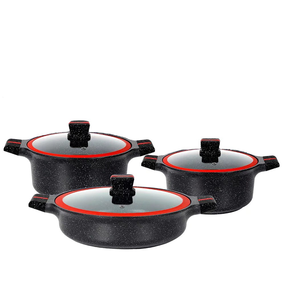 Imagem Kit 3 Panelas Caçarola Revestimento Cerâmico Cerâmica Preta Silicone Qualidade Profissional
