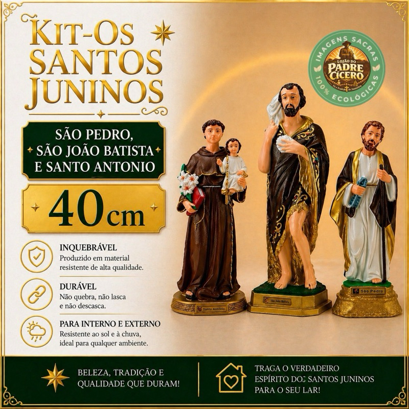 Kit-Os Santos Juninos-Sao Pedro,São João Batista e Santo Antonio 40cm inquebrável borracha