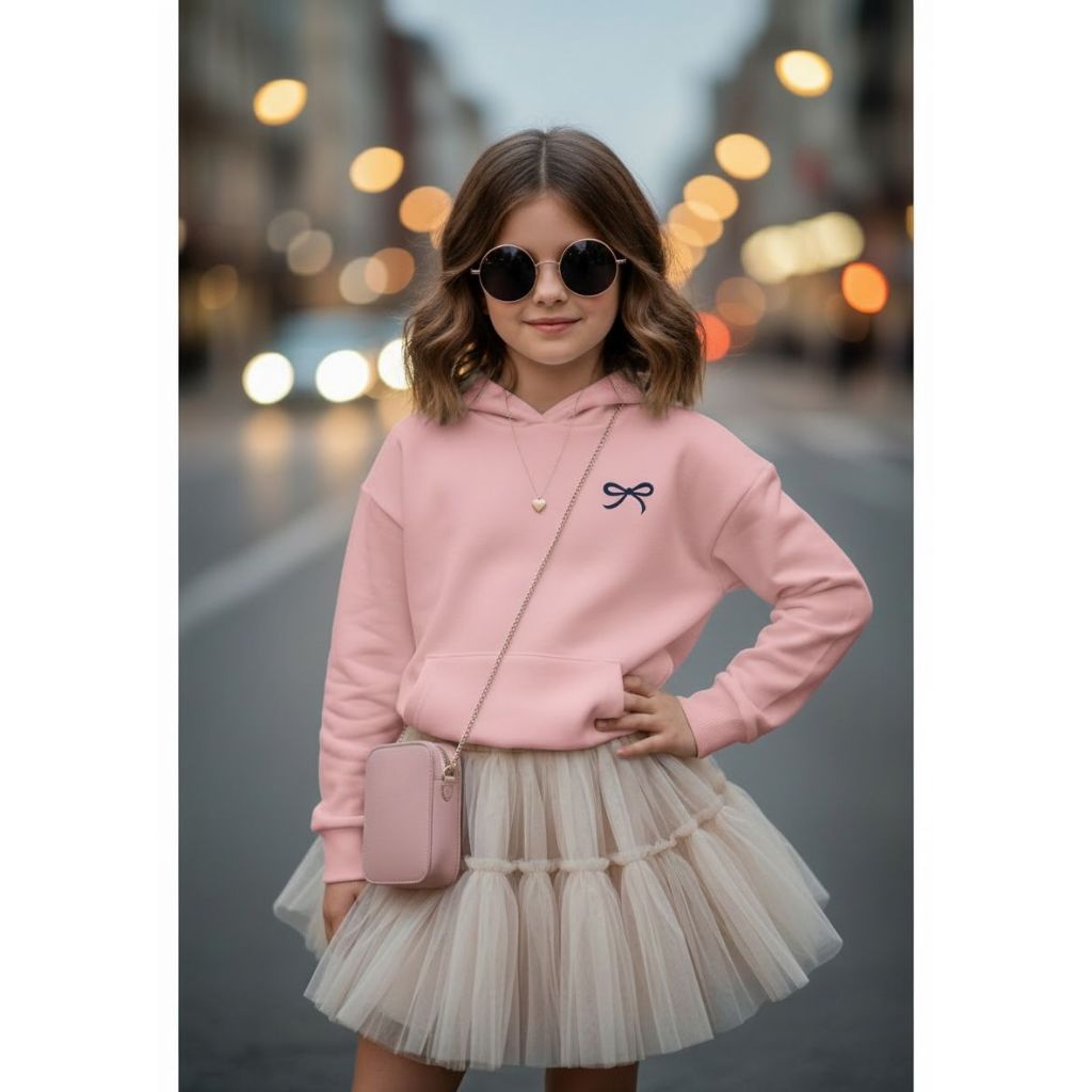 Moletom Infantil Menina Com capuz Flanelado Laço Estampa Bow Pulôver Tendencia Outono/Inverno  02 ao 14 Envio Imediato