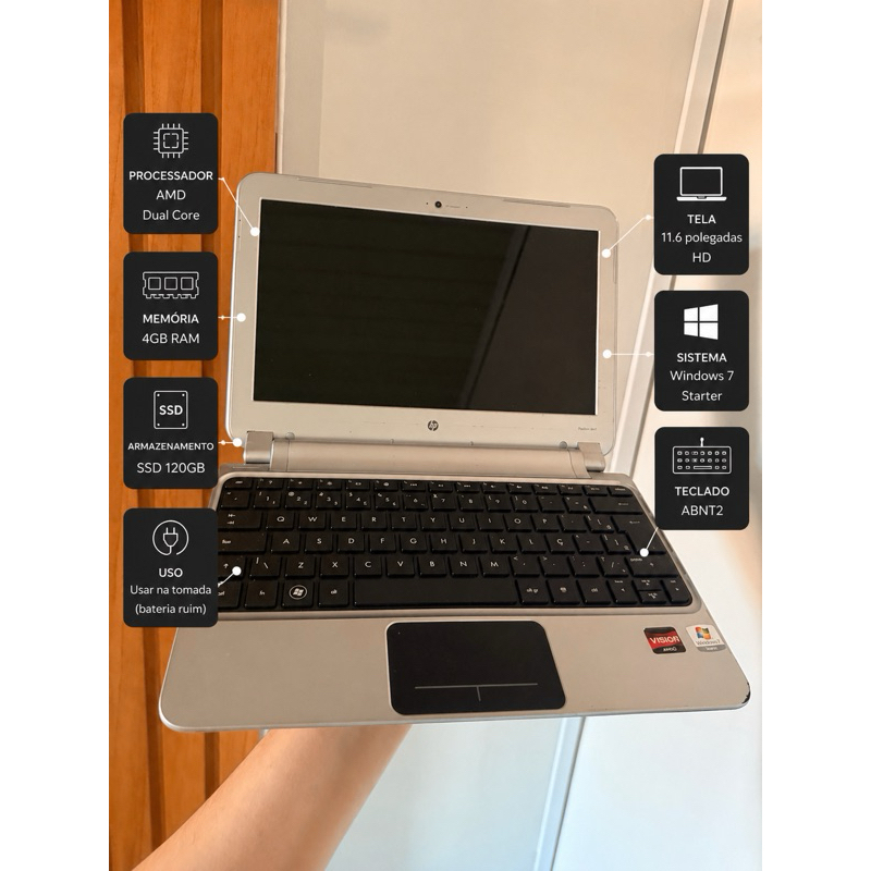Notebook Hp pavilion Dm1/amd/  6gb ram/ ssd 120gb