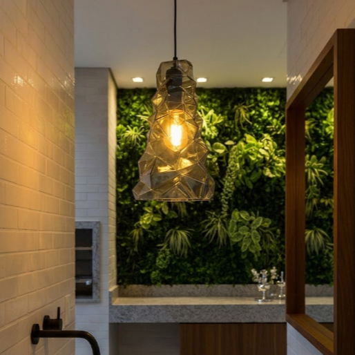 Lustre Pendente Luxo Vidro Âmbar Diamond E27 Bivolt Moderno Sala Jantar Bancada Cozinha Gourmet