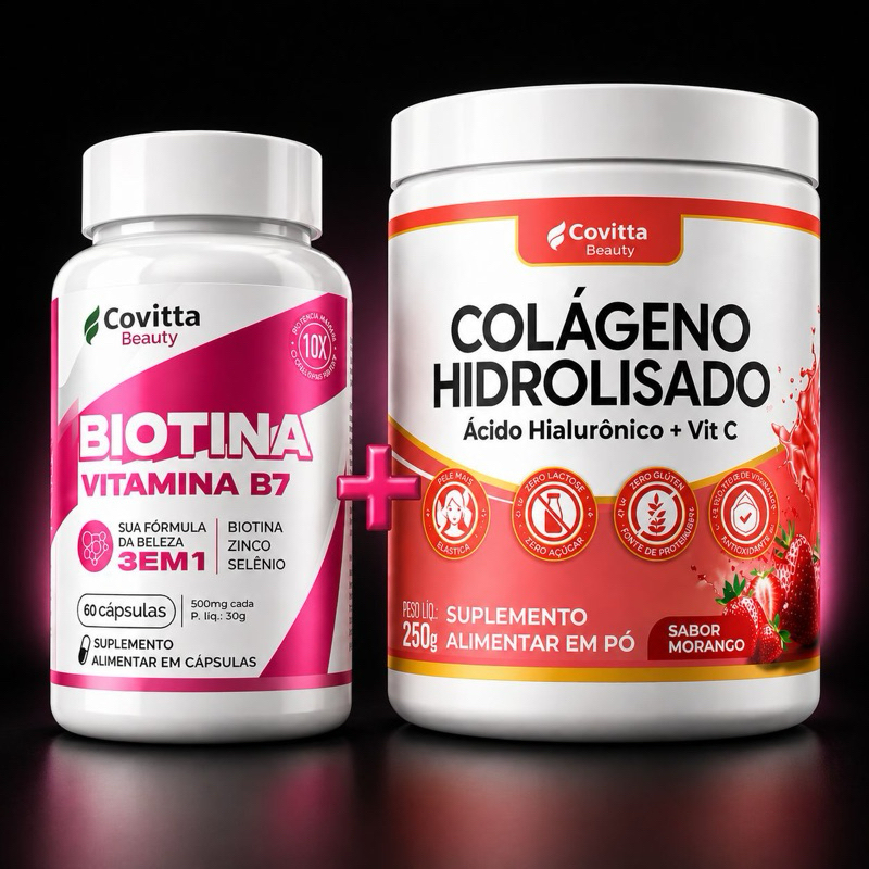 Kit Biotina e Colágeno Hidrolisado Sabor Morango