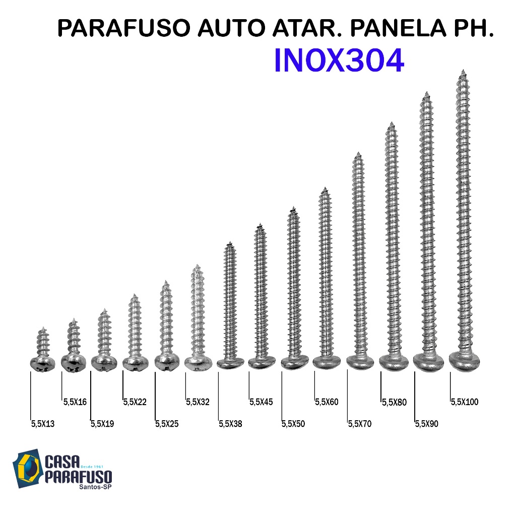 PARAFUSO - 5,5x - AUTO ATARRAXANTE PANELA PHILIPS - AÇO INOX 304 - 50 Unidades