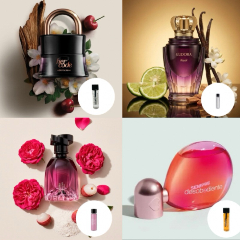 perfume feminino o Boticário miniatura 4 ml | de bolsa| her code | Floratta Rose| eudora royal | sempre desobediente