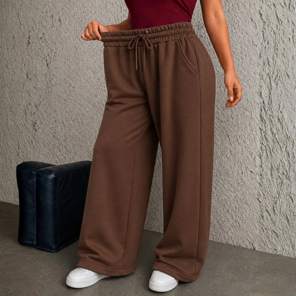 Calça Moletom Pantalona Feminina Wide Leg Cintura Alta Moda Conforto