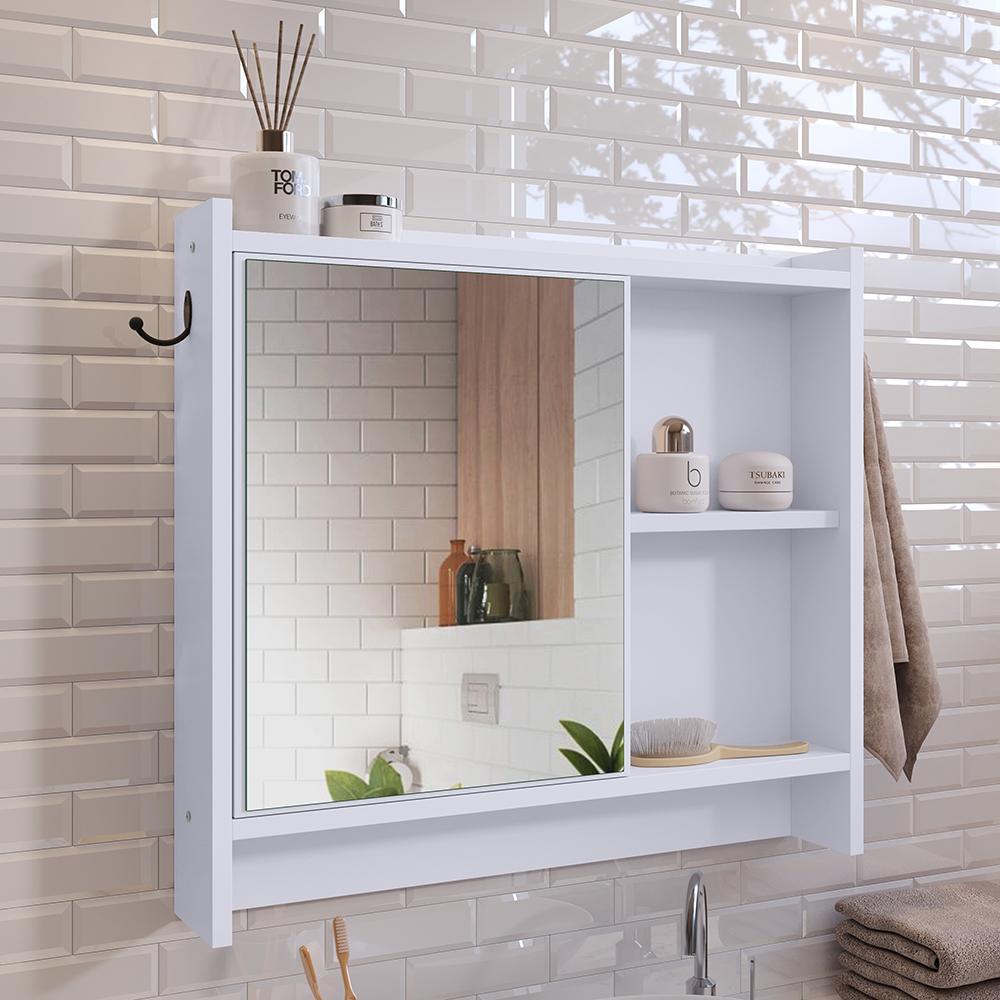 Espelheira Suspensa Para Banheiro / Closet Porta e Nichos Ganchos Toalhas Genova Aqua