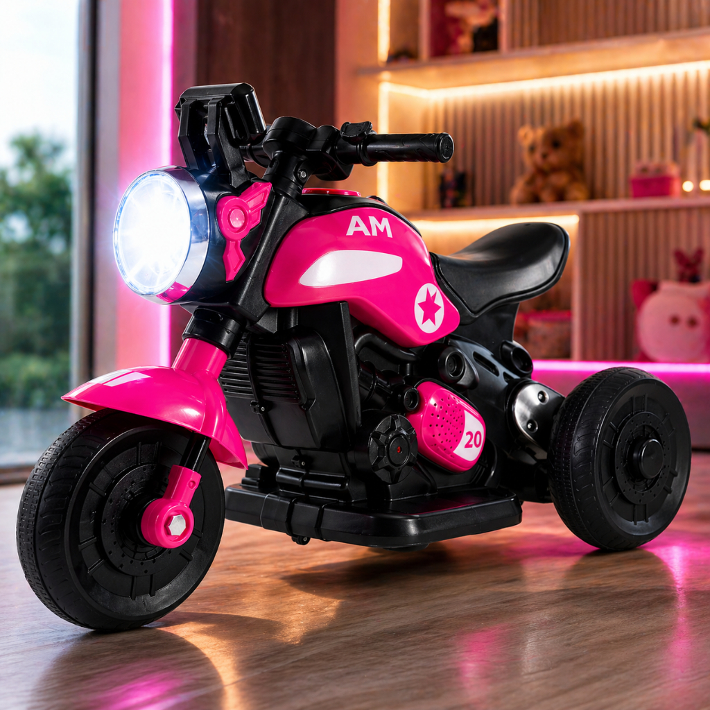 Mini Moto Elétrica Infantil Rosa 3 Rodas Bateria Recarregável Luz Som Segura Criança Top