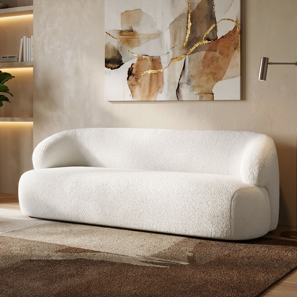Sofá 3 Lugares Curvo Orgânico Para Sala Living 180cm Barolo L06 Bouclê Off White - Lyam Decor · foto 2