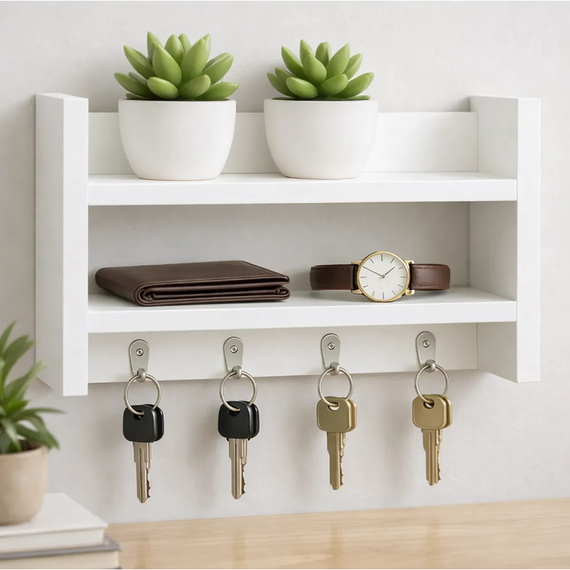Nicho Porta Chaves MDF Branco Decorativo Organizador Parede Porta Objetos 3 em 1