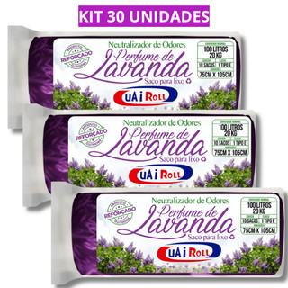 Saco De Lixo Kit 3 Rolos 100 Litros Neutralizador De Odores Aroma De Lavanda com 30 Unidades Total