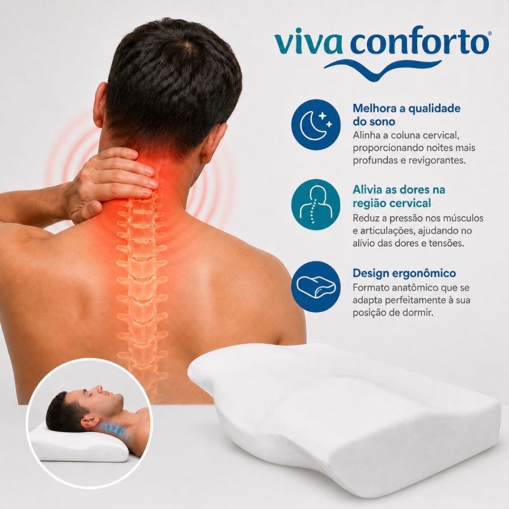 Travesseiro Nasa Viva Conforto Original Anatômico Cervical Ortopédico Ergonômico Super Viscoelástico