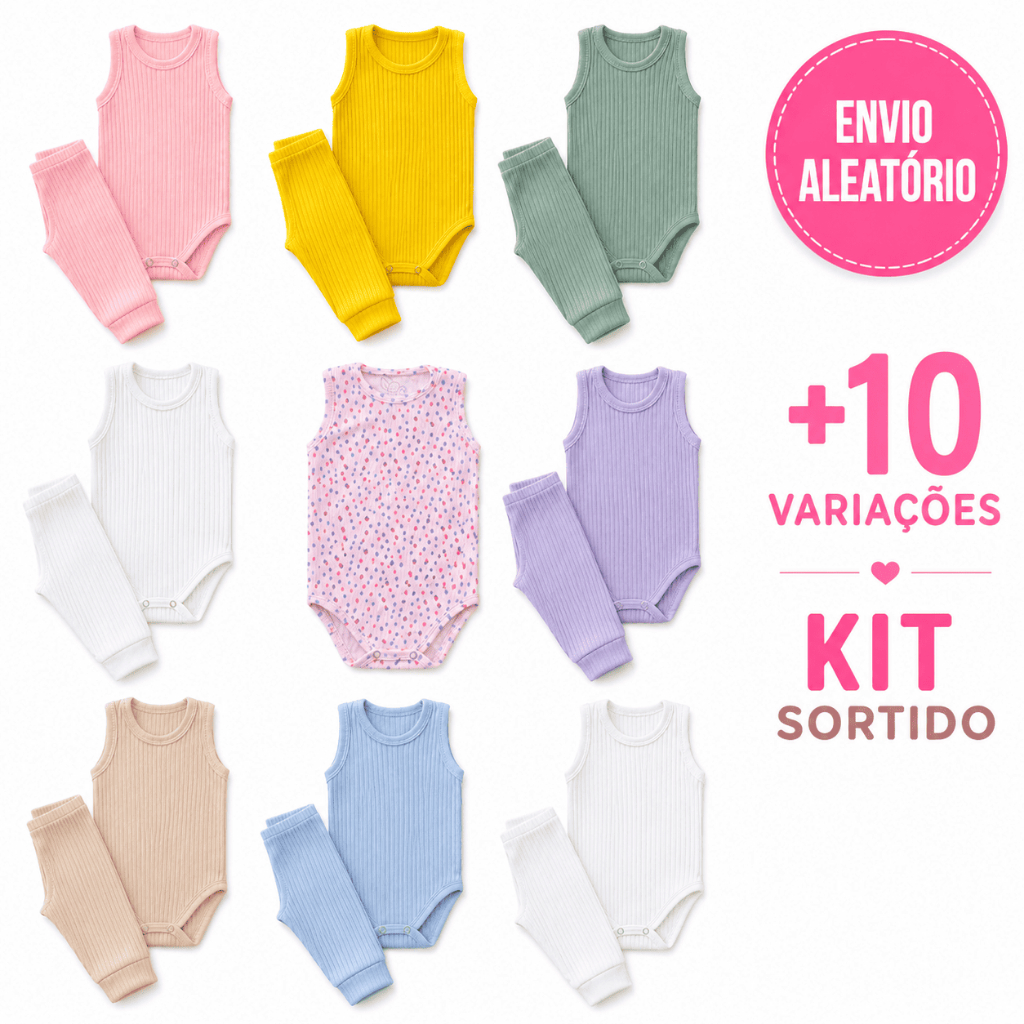 Kit 8 Peças Body Regata Bebê Feminino e Masculino com Calça Conforto Diário versatil