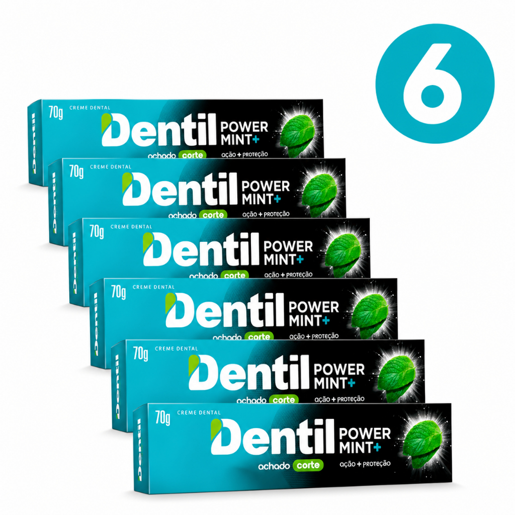Kit 6 Creme Dental Power Mint Dentil 70g - Sem Flúor Com Cálcio