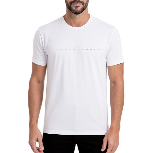 CAMISETA MASCULINA OGOCHI ESTAMPA BRAND BÁSICA BRANCA MANGA CURTA ALGODÃO SLIM BÁSICA PREMIUM