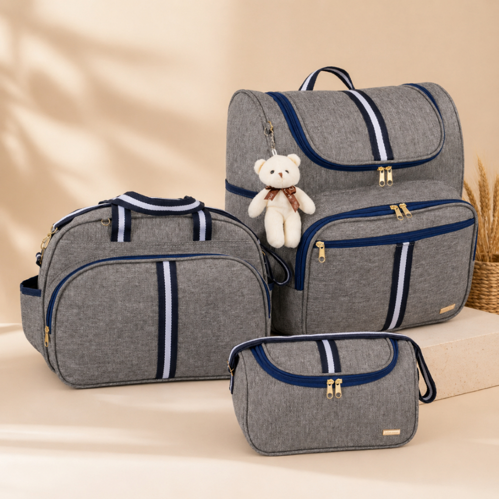 Kit Bolsas Maternidade 3 Peças C/ Mochila 2 em 1 faix luxo Bolsa G Bolsa P e Mochila G Infantil AMOR