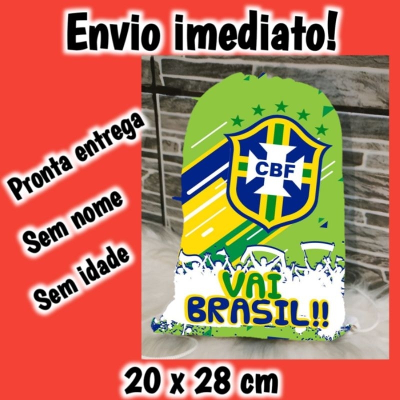 Mochilinha Temática Copa do Mundo Brasil Sacochilas Bolsa pra Doces 20 x 28 cm