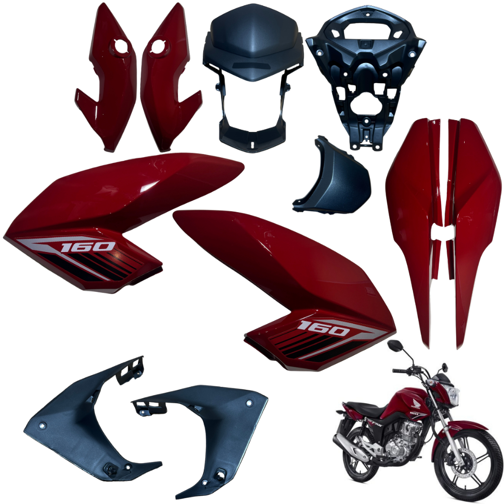 Kit Carenagem Cg Fan 160 2016 até 2024 Aba Asa Tanque Máscara Frontal Aranha Painel Rabeta Traseira