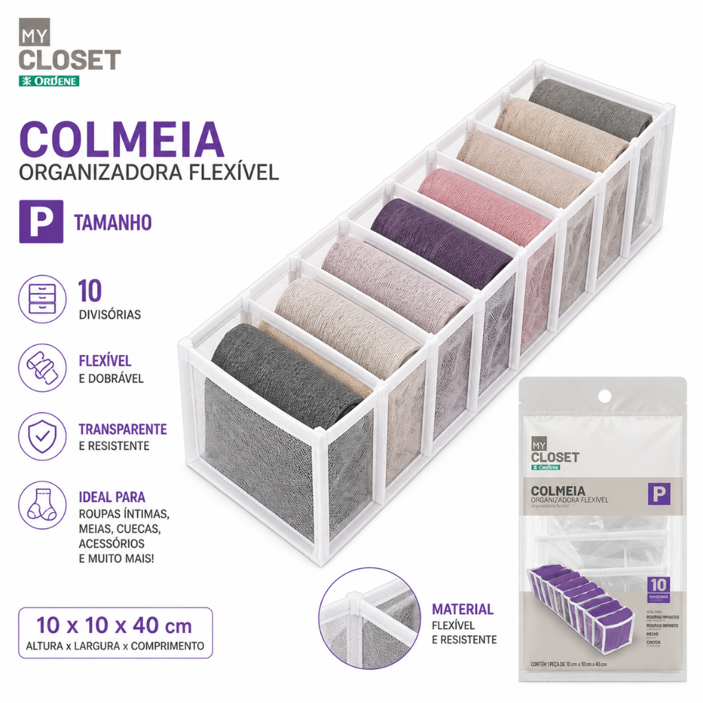 Colmeia Organizadora Gaveta P Transparente Flexível Pequena Organizador Roupa Íntima Meias Cueca Calcinha Divisória