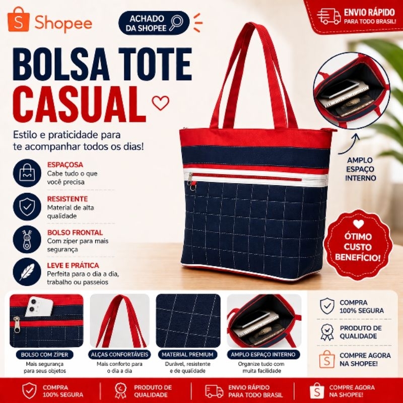 Bolsa Feminina Tecido Oxford Com Alça Forte SacoResistente