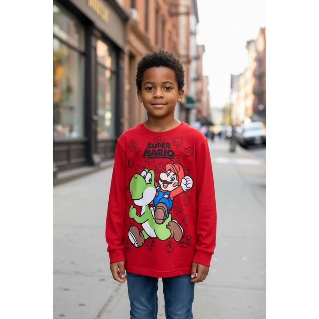 CAMISETA INFANTIL DO SUPER MARIO MANGA LONGA