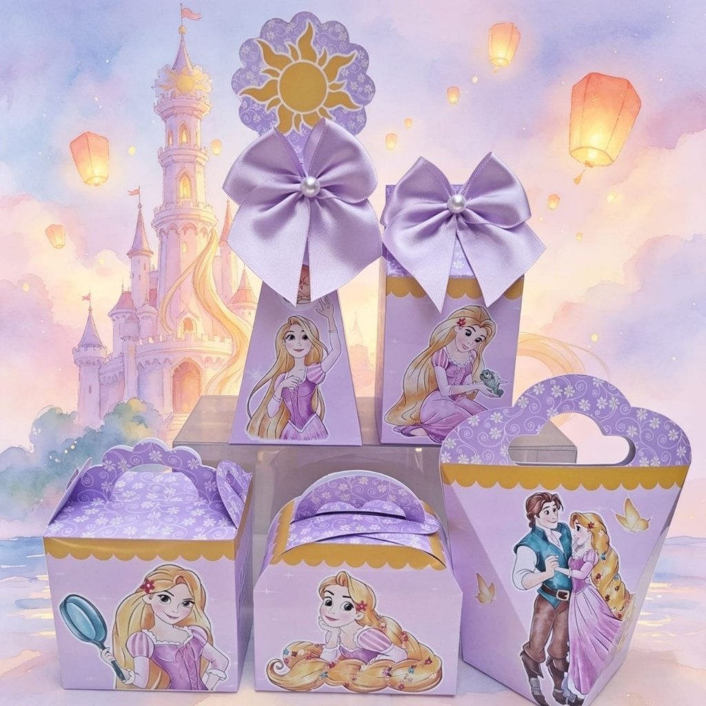 Kit Personalizados RAPUNZEL ENROLADOS PRINCESAS Pegue e Monte Caixinhas Lembrancinhas Festa Infantil Aniversário