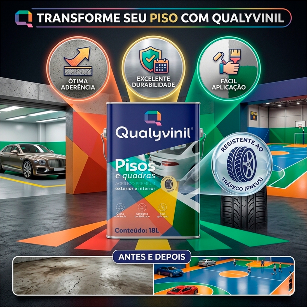 Tinta Acrilica Piso Quadra Tinta Piso Qualyvinil 18L Tinta Garagem Acrílica Demarcação Alto Trafego