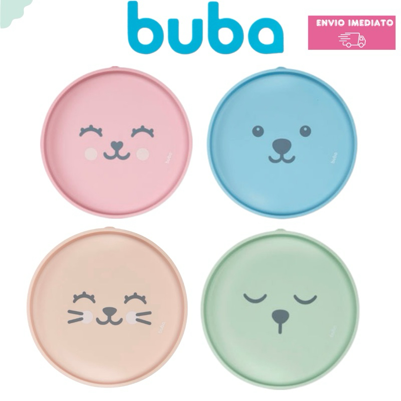 PRATINHO INFANTIL EM SILICONE COM VENTOSA BUBA GUMY ROSA VERDE AZUL