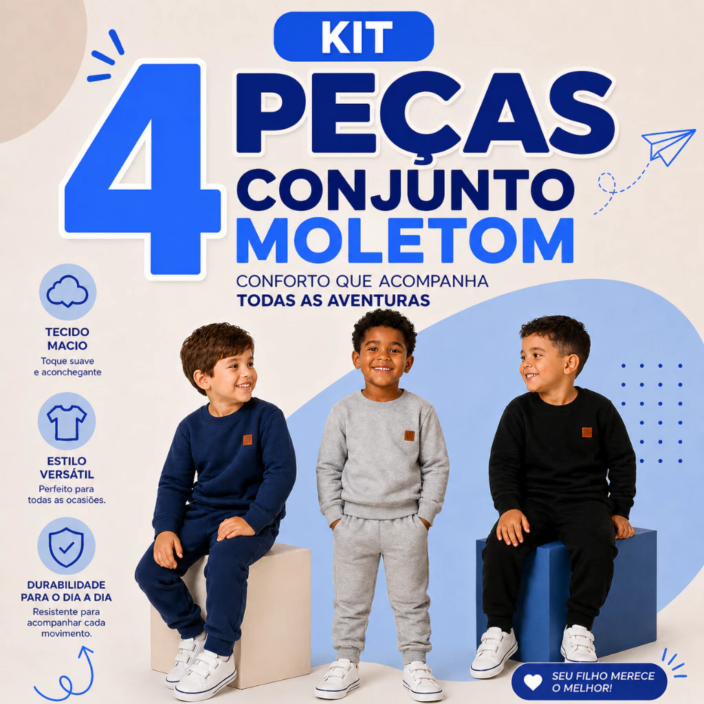 Kit 4 Peças MOLETOM LISO MENINO Infantil Masculino Conjunto Inverno Roupa Casual Resistente Cores Sortidas — imagem 1